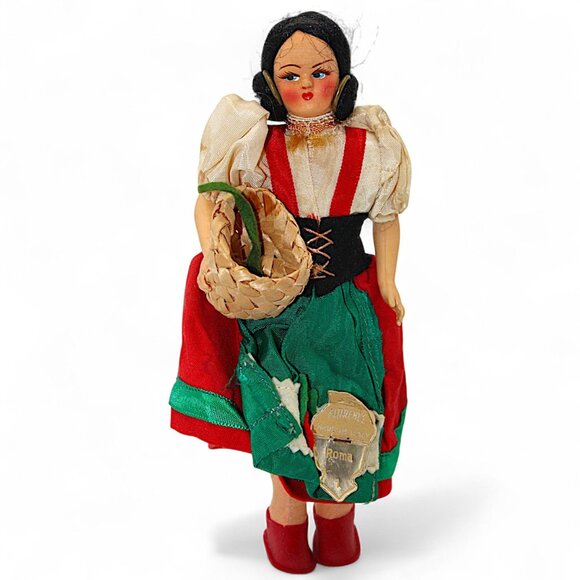 Vintage Italian Handcrafted Doll In Traditional Dress With Basket - Picture 1 of 7